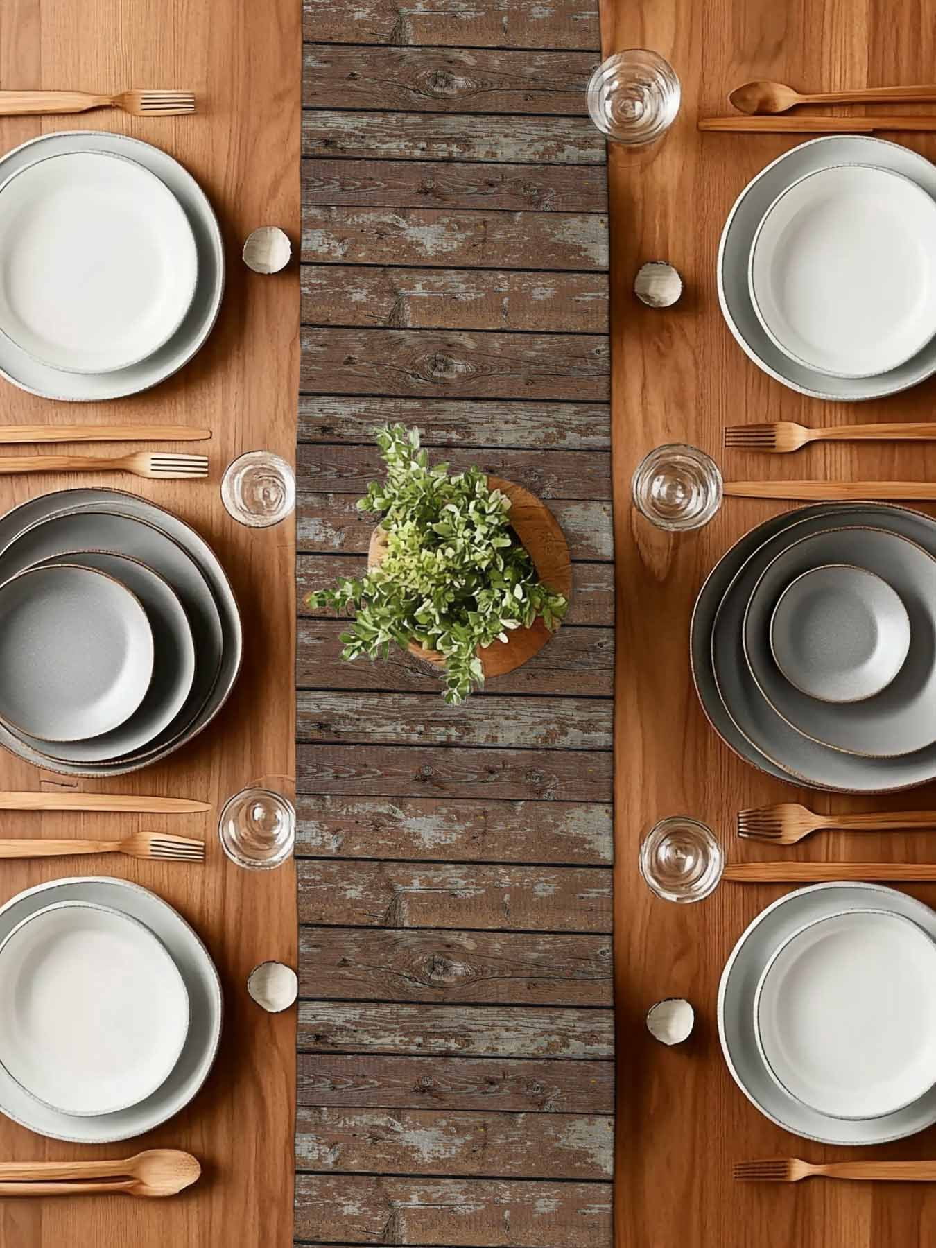 Goats Table Runner, Retro Farmhouse Fence Floral Wood Grain Washable Cotton-linen Table Runners Dining Kitchen Decoration for Everyday Home Wedding Party Decor, 13 x 108 Inch