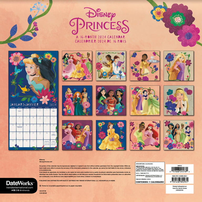 Trends International 2024 Disney Princess Wall Calendar & Push