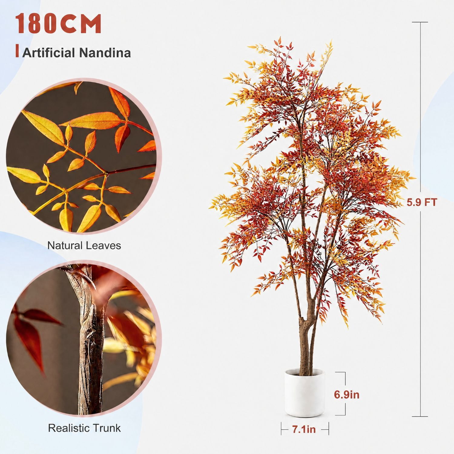 Easy4Home 5.9FT Artificial Plant Fake Nandina Potted Indoor Faux Floor Plant for Home Office Decor, Red