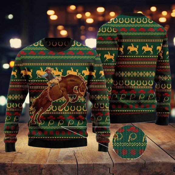 Cowboy Ugly Christmas Sweater for Unisex, Funny Western Holiday Pullover, Rodeo Cowboy Xmas Sweater Gift, Festive Country Outfit