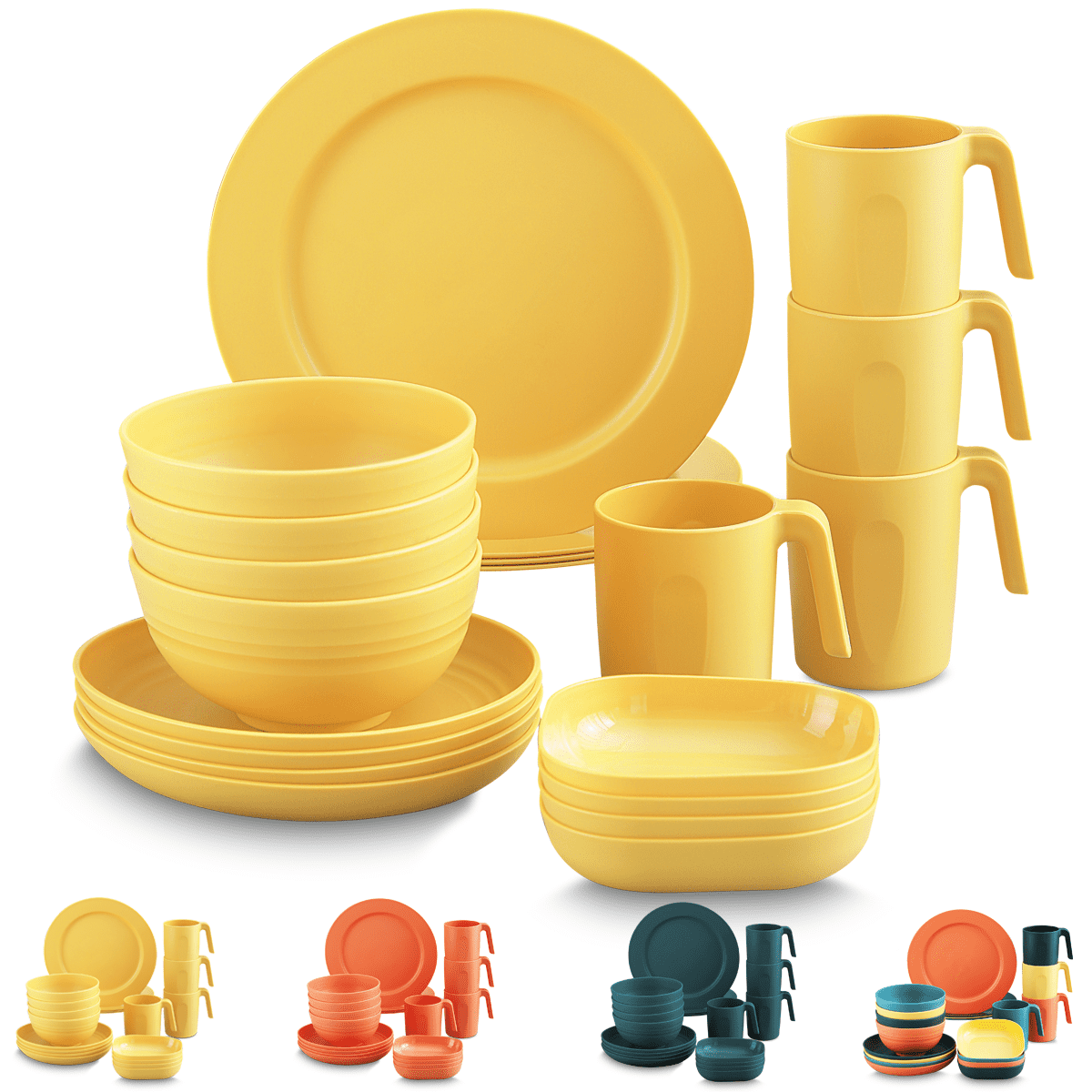 ReaNea Plastic Gold Yellow Dinnerware Set of 20 Pieces, Unbreakable And