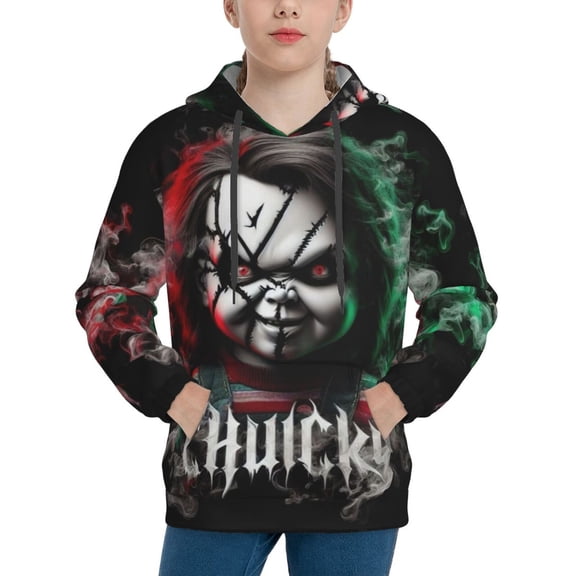 Chucky Hoodie Lightweight Pullover Halloween Graphic Hooded Sweatshirt for Girls Boys with Pocket Small