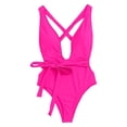 thumbnail image 5 of LUOGENLI 1-Piece Swimsuit Women Full Coverage Ruched Women One Shoulder Swimsuit Bikini Swimsuit Irregular Solid Color Monokinis Swimsuit Hot Pink Size S, 5 of 5
