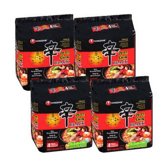Nongshim Shin Black Ramyun Noodles with Soup Mix 4-Pack (4/Case) | Rich, Meaty Broth & Nutrient-Packed Flavor