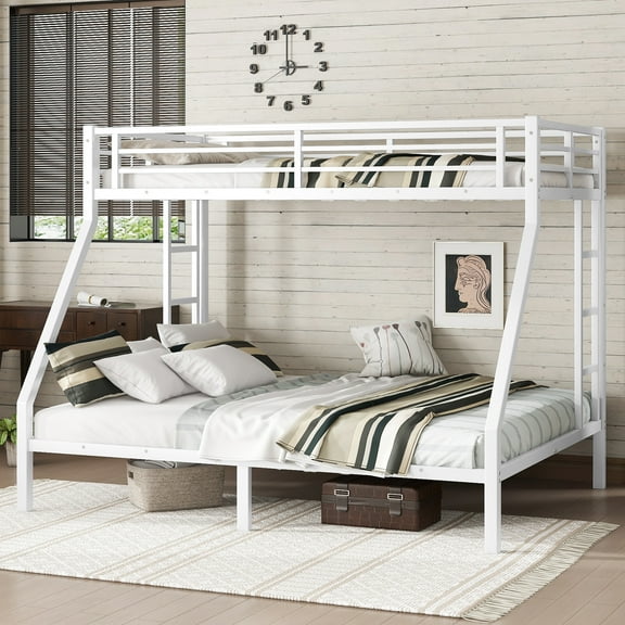 Leumius Twin XL over Queen Bunk Bed for Teens and Adults, Space-Saving/Noise Reduced/No Box Spring Needed, White