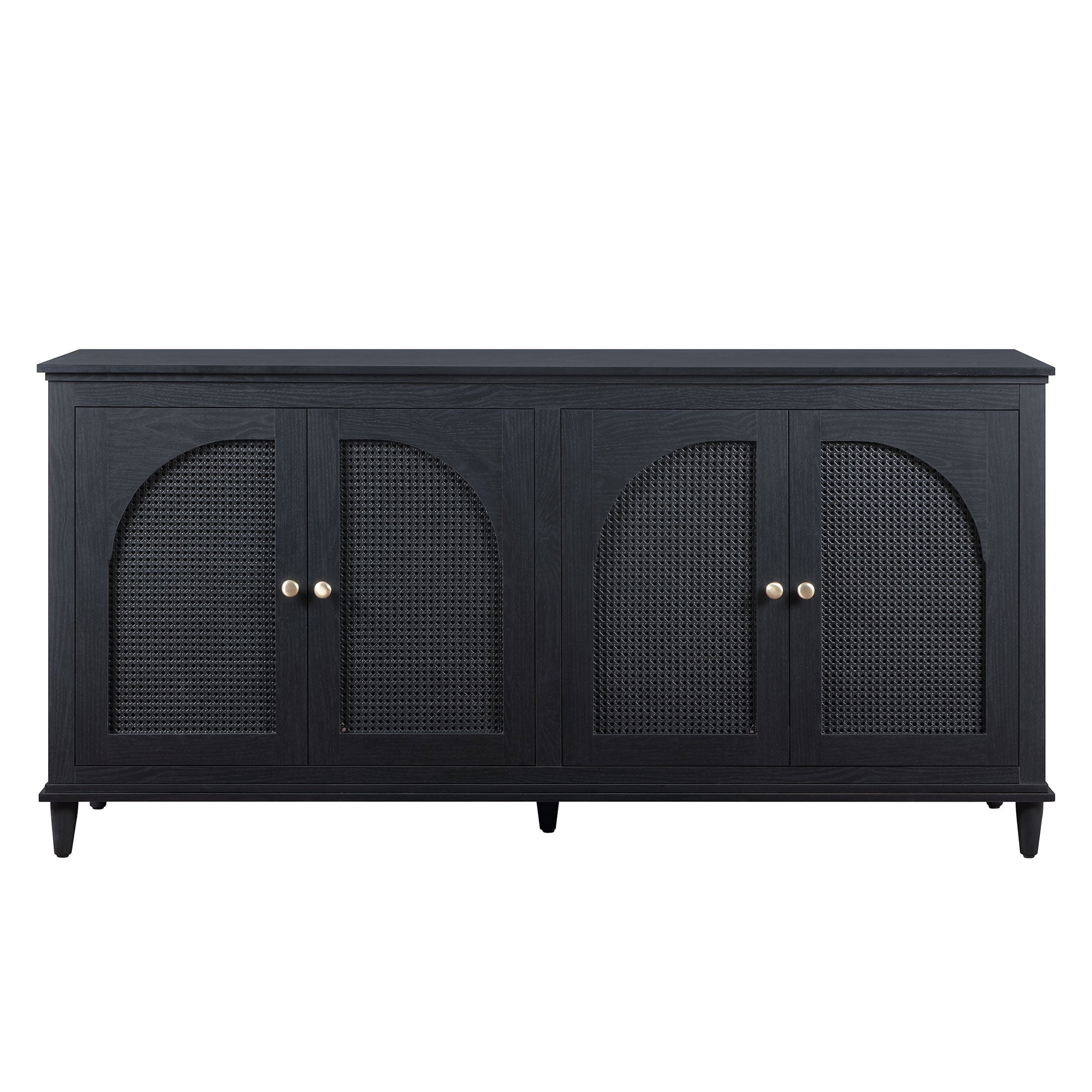 Beautiful Drew Rattan 4-Door Buffet Sideboard by Drew Barrymore, 2 Adjustable Shelves, Black Finish