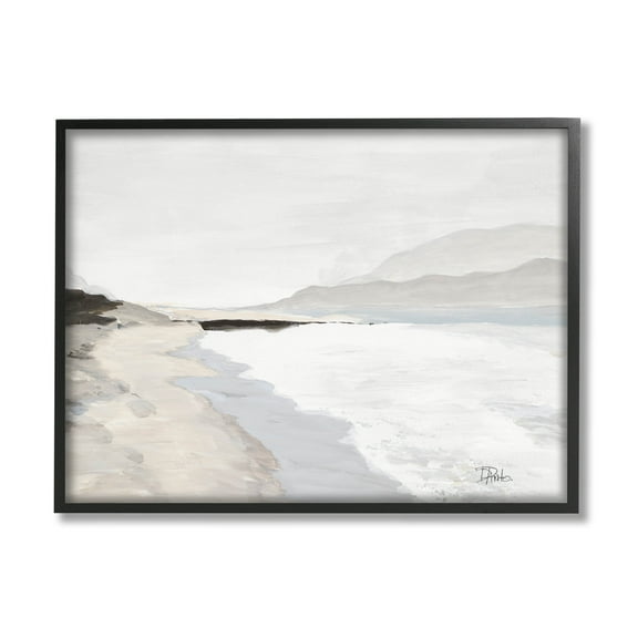 Beach Foam Coastal Shore Coastal Painting Black Framed Art Print Wall Art