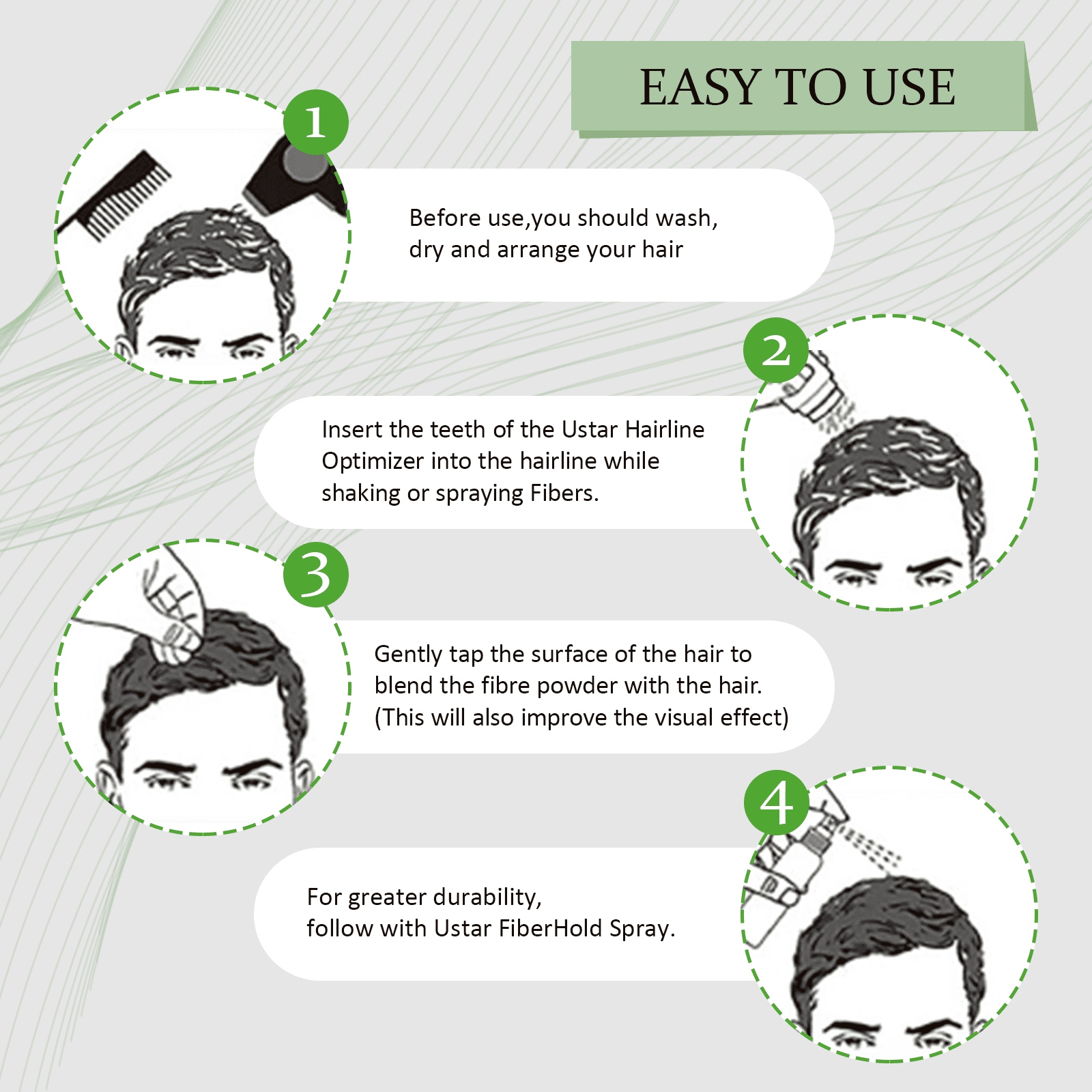 USTAR 5 in 1 Hair Building Fibers Set, Hair Fibers for Thinning Hair and Hair Fiber Spray, Natural Hair Filler Instantly Conceals Hair Loss, Hair Powder for Women & Men 27.5g (Gray)
