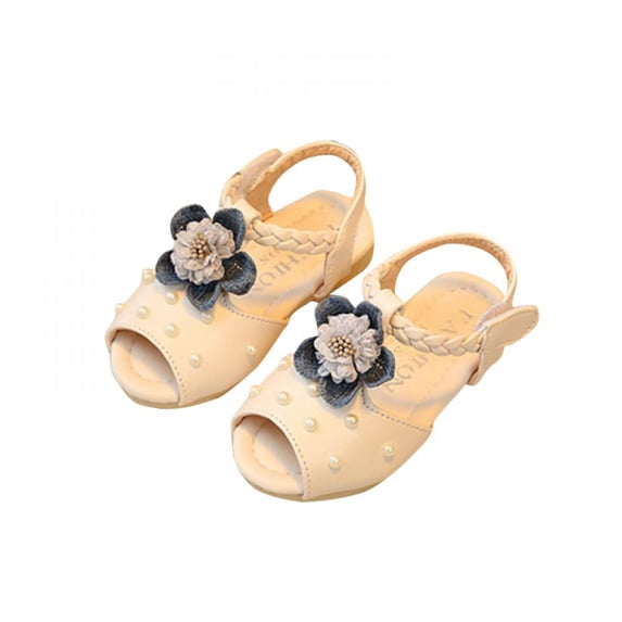 Baby Infant Girls PU Flower Pearl Skidproof Sandals Newborn Beach Comfort Girls Sandals