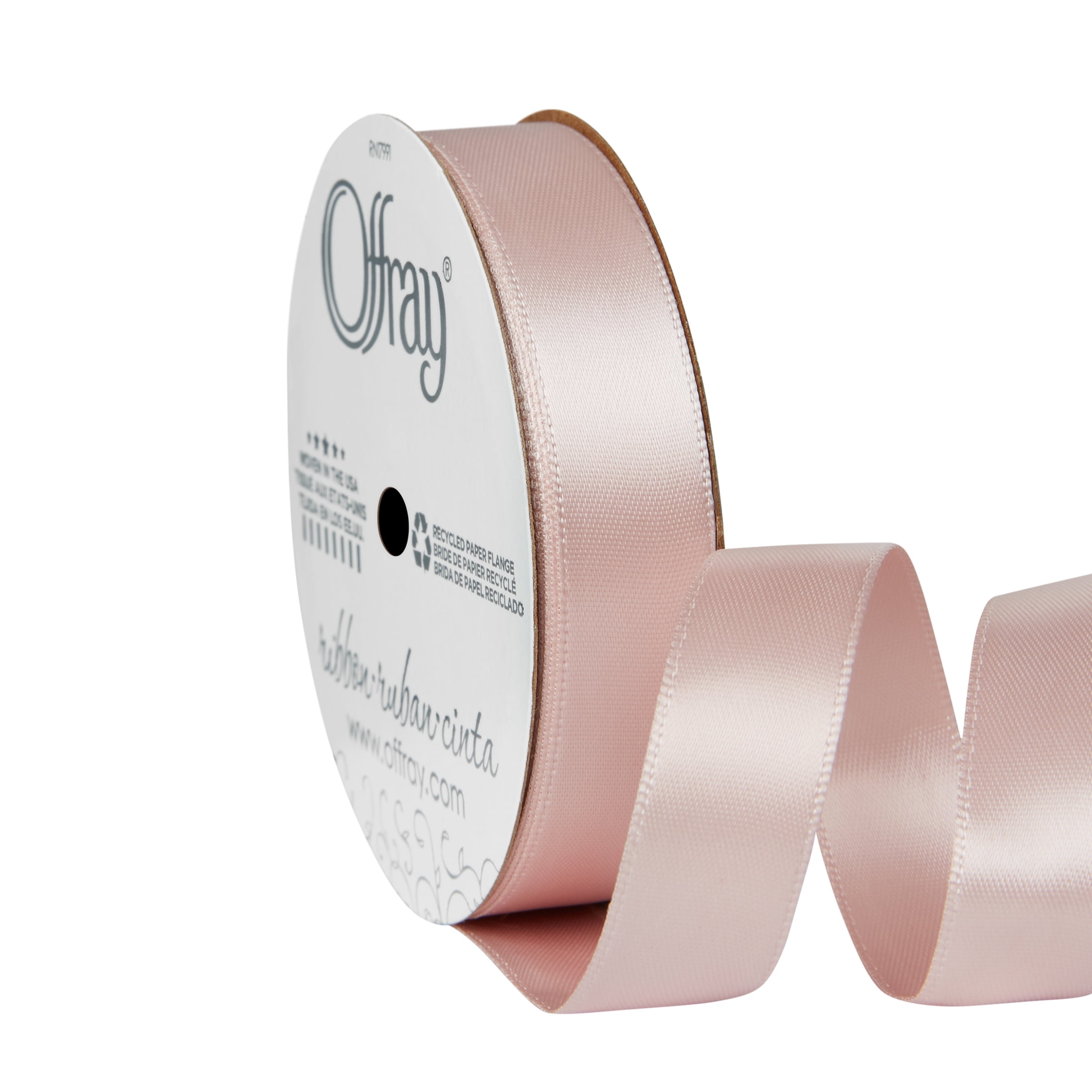 Offray Ribbon, Pink Blush 5/8 inch Double Face Satin Polyester Ribbon, 12 feet