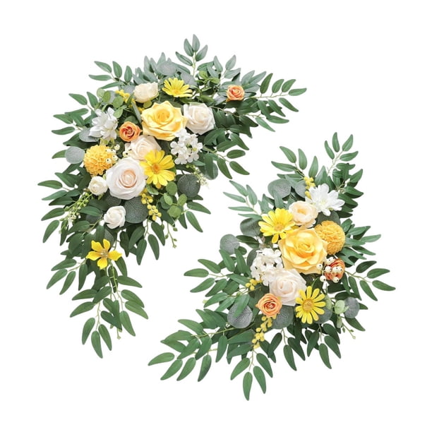 2 piezas de arco de flores para boda, estilo bohemio, versátil, decoración floral Amarillo Blanco