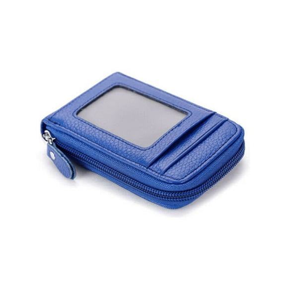 Gupgi Men Credit Card Bag Leather Solid Color RFID Blocking Zipper Wallet