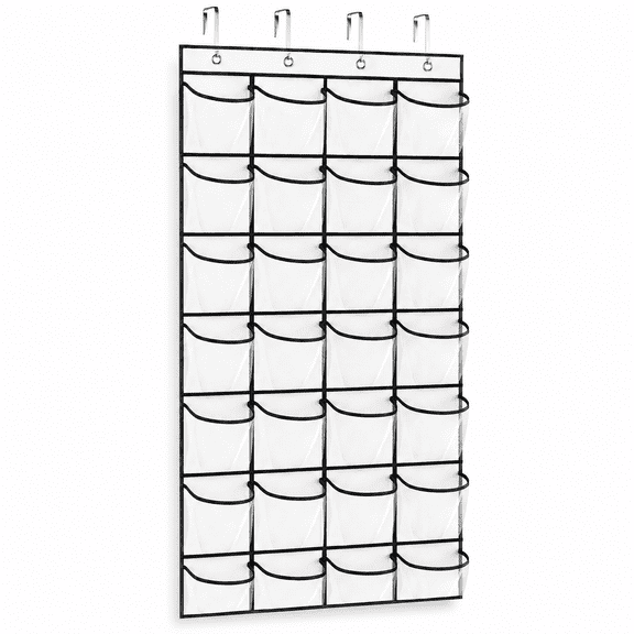 2 Pack 28 Pocket Over the Door Shoe Organzier,Hanging Shoe Rack for Door Large Capacity Shoe Organizer Holder with 8 Metal Hooks (White-2Pack)