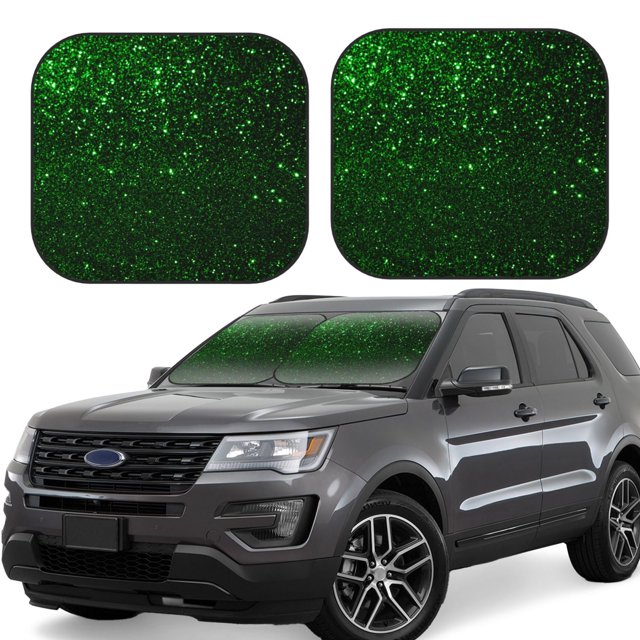 Fotbe Green Sparkling Juego de 2 Piezas de Parasoles para Parabrisas | Bloqueador Solar para Auto | Accesorios Plegables para Protección Solar Interior-Small