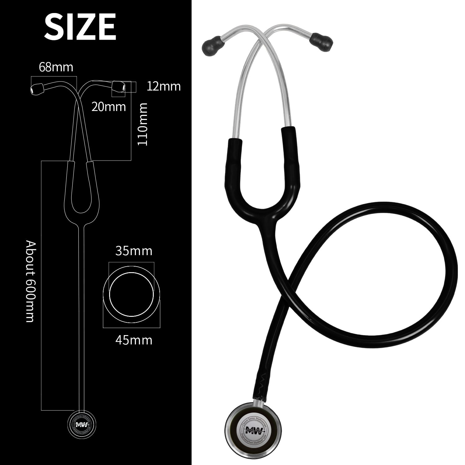 MaiWieel Classic Monitoring Stethoscope Professional Dual Head Black Stethoscopes For Nurse,Doctor,Vet,Home Medical,EMT