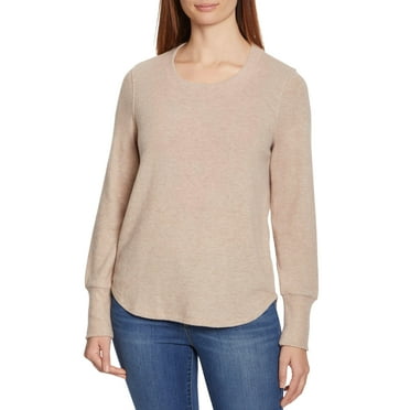 Nine West Women's Long Sleeve Soft Top (Heather Oatmeal, XL)