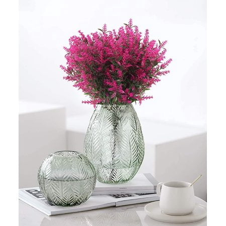 Sinhoon 16 Bundles Artificial Lavender Flowers for Outdoor Decoration, UV Resistant Fake Shrubs Garden Indoor Outdoor Decor (Fuchsia)