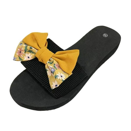 

sandals for Women Slippers For Women Ladies Summer Bohemian Bow Decoration Sandals Open Toe Slippers Casual Shoes EVA Dress Sandals for Women Yellow
