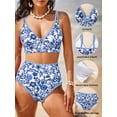 thumbnail image 4 of SHEWIN Womens Swimsuits Sets Bikinis Sets 2 Piece Tummy Control Bathing Suits High Waisted Swimwear Floral Swimming Suits Push Up Beach Vacation Outfits Blue Floral 2XL, 4 of 10