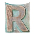 thumbnail image 1 of Letter R Soft Flannel Fleece Throw Blanket, Wooden Alphabet Block Antique Letterpress Theme Grunge Display Print, Cozy Plush for Indoor and Outdoor Use, 50" x 60", Mint Green Pale Brown, by Ambesonne, 1 of 6