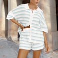 thumbnail image 1 of MKLEKYY Conjuntos De Mezclilla Cortos Para Mujer, Conjunto De Punto A Rayas, Top Con Botones Y Pantalones Cortos De Dos Piezas, Ropa De Estar Por Casa, 1 of 3