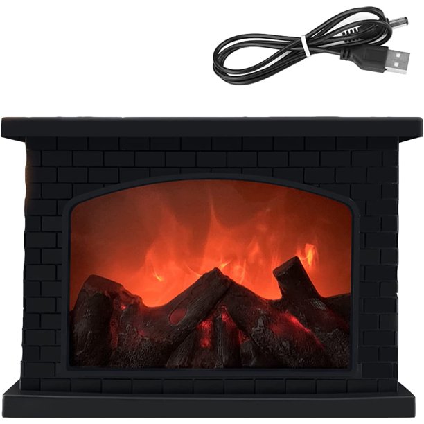 Chimenea eléctrica de imitación, chimenea eléctrica con efecto de llama, luz LED sin llama de simulación retro para patio, balcón, luz nocturna retro, decoración navideña.