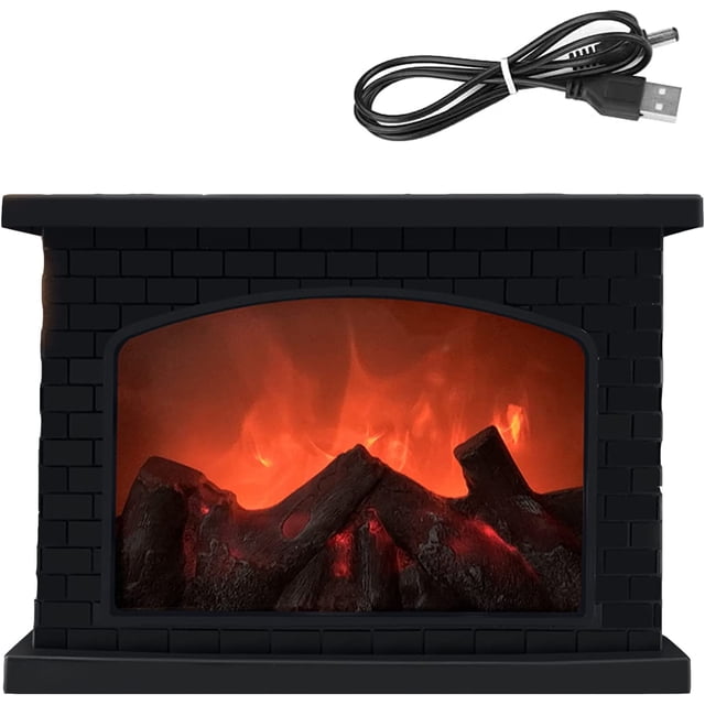 Chimenea eléctrica de imitación, chimenea eléctrica con efecto de llama, luz LED sin llama de simulación retro para patio, balcón, luz nocturna retro, decoración navideña.