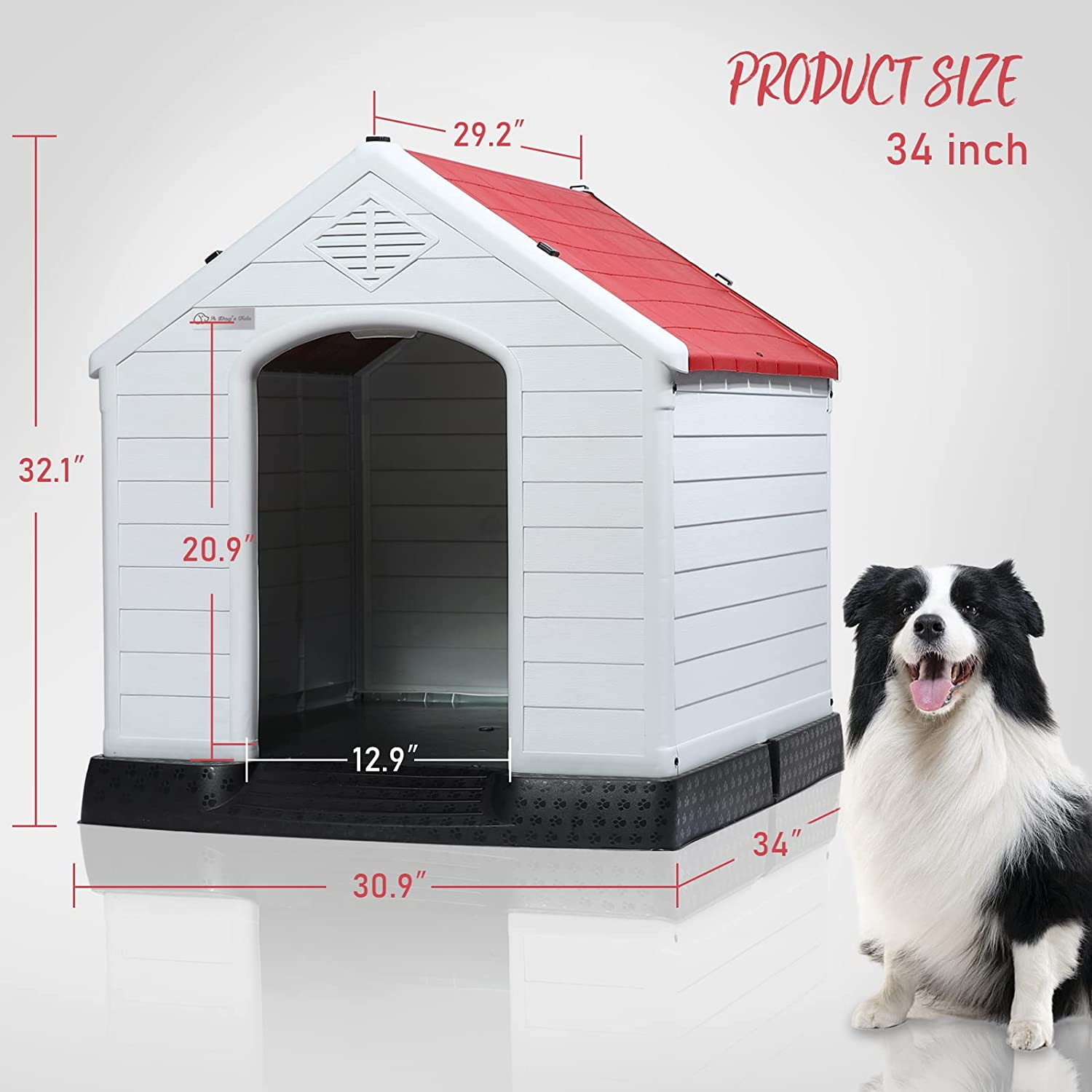 BOSSIN Plastic Dog House Outdoor Indoor for Small Medium Large Dogss with Elevated Floor and Air Vents