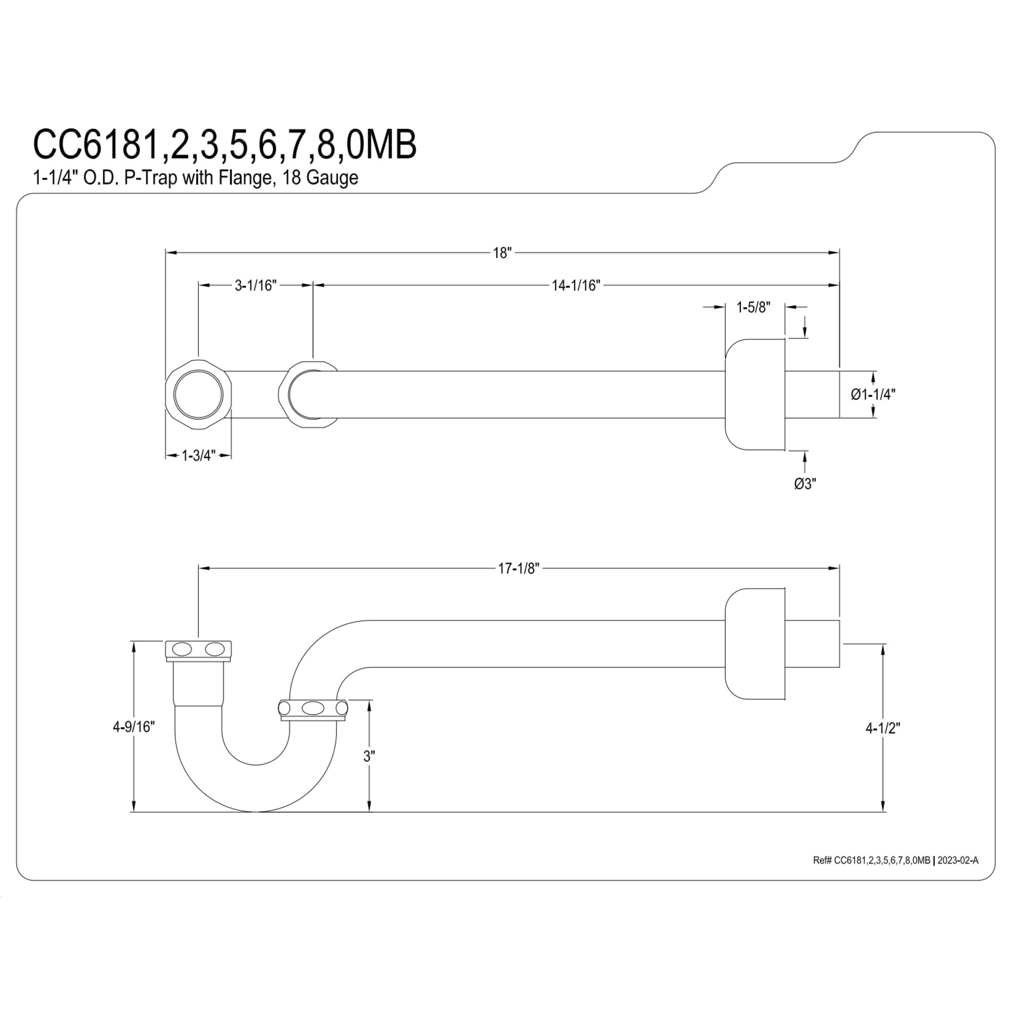 Kingston Brass CC6182 1-1/4" P-Trap with Box Flange, 18" Length, 18 Gauge, Polished Brass
