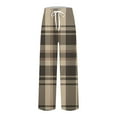 thumbnail image 4 of USNSM Men's Sweatpants Casual Workout Plaid Loose Jogger Drawstring Elastic Waist Straight Leg Pants with Pockets Khaki XL, 4 of 5