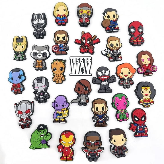 30-Piece Avenger PVC Shoe Charms Pack, No-Repeat Cute Cartoon Shoes Decorations for Unisex
