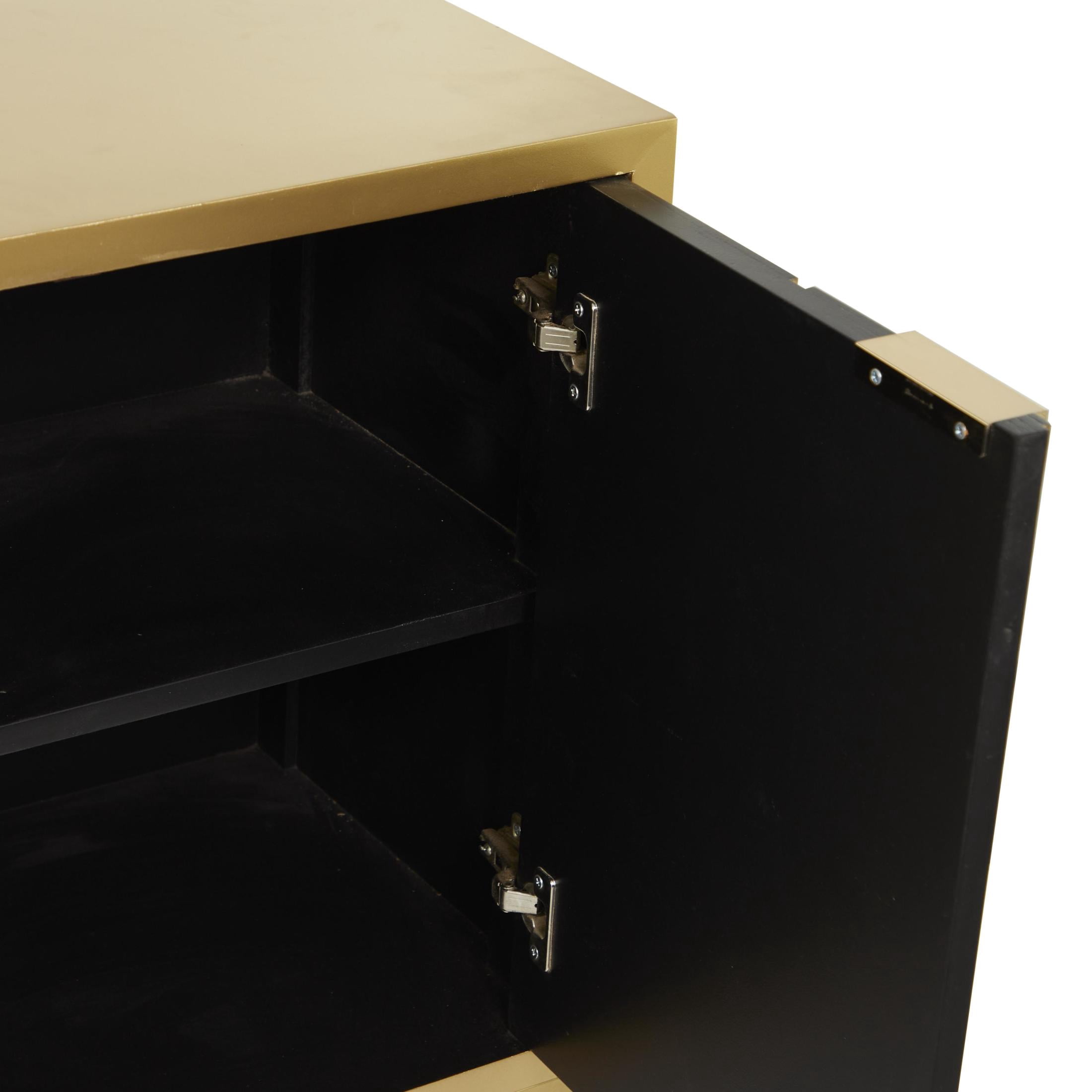 DecMode 48" x 32" Gold Wooden 3 Door Cabinet with Mirrored Front, 1-Piece