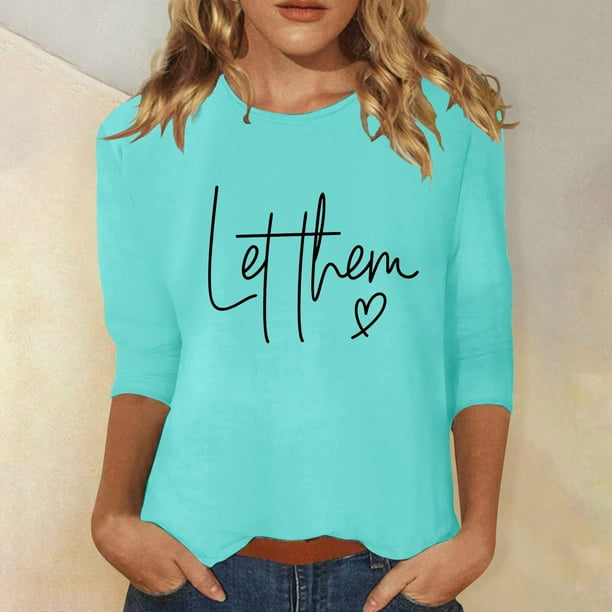 MKLEKYY Playeras Algodon Mujer Camiseta Estampada Para Mujer, Manga 3/4, Estilo Túnica, Cuello Redondo, Blusa, Camiseta 353 Talla M