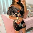 thumbnail image 2 of Pompotops Robe Longue Décontractée Mode Femme Serrée Fleurs Imprimées Sexy Col en V Profond Manches Courtes, 2 of 5