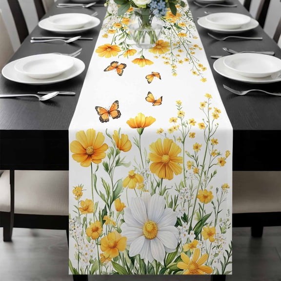 Yellow Spring Floral Table Runner 72 Inches Long, Pastoral Summer Botanical Daisy Kitchen Coffee Dining Table Decoration for Home Party Birthday Wedding Home Decor 13x72 Inches