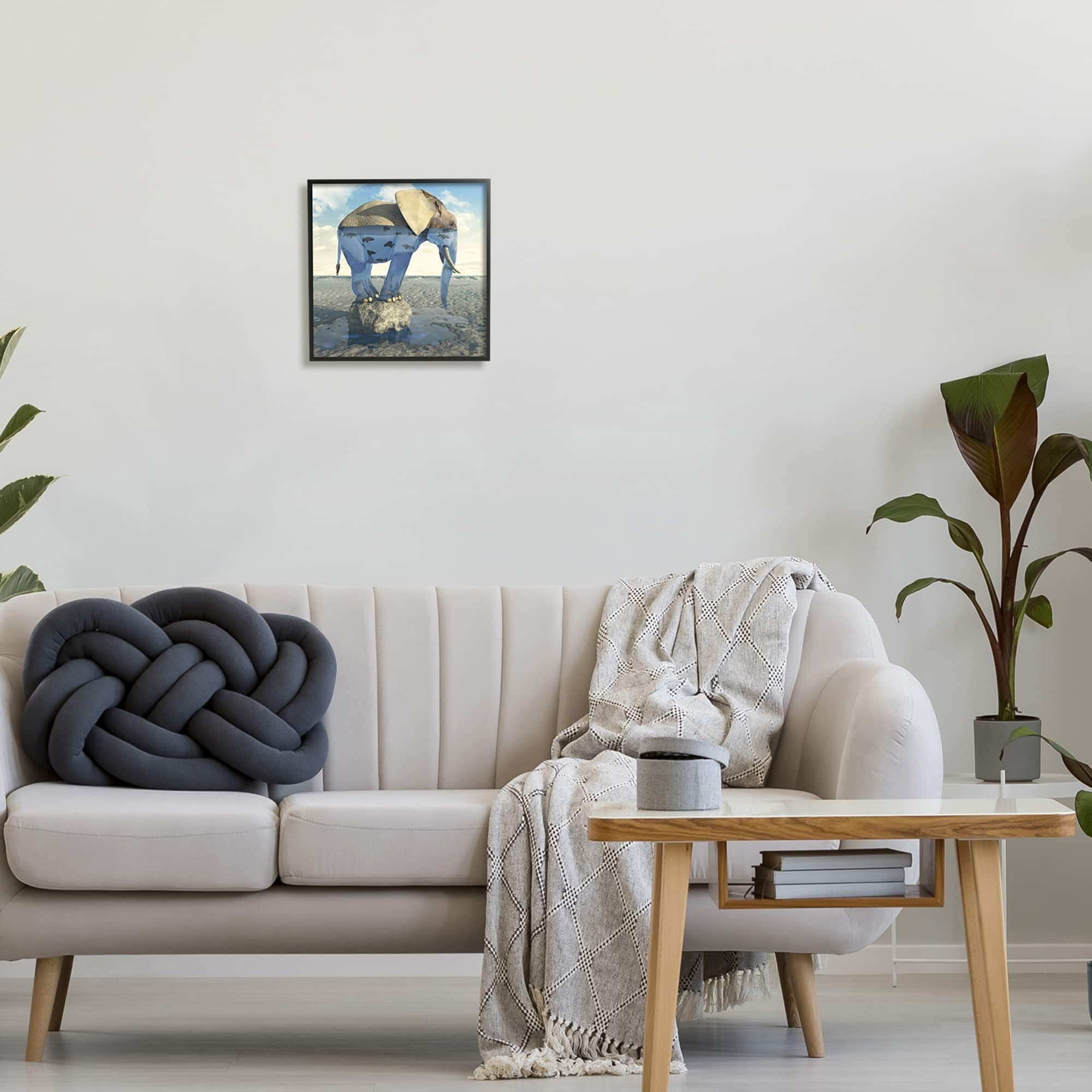 Stupell Industries Surreal Elephant Pond Water Rock Fish Pattern Framed Wall Art, 12 x 12, Design by Cynthia Decker