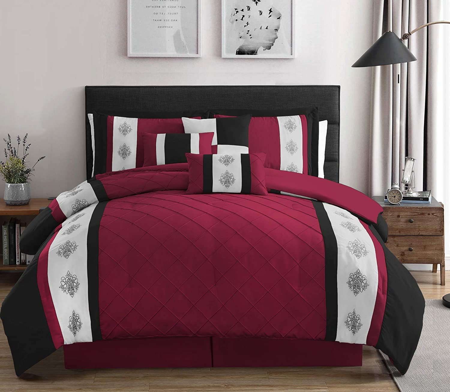 King Black/Red Chezmoi Collection Dynasty Jacquard 7-Piece Comforter Set