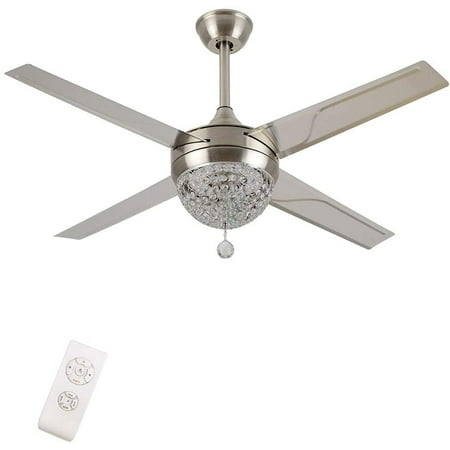 

OUKANING 44 Crystal LED Chandelier Remote Ceiling Fan Light Stainless Ceiling Fixture US