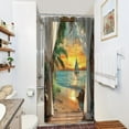 thumbnail image 2 of Small Stall Beach Shower Curtain 36Wx72H Inch Seaside Ocean Rv Sea Hawaiian Sunset Tropical Palm Tree Scenery Narrow Barn Door Rustic Bathroom Decor Fabric Polyester Waterproof 7 Pack Hooks, 2 of 6
