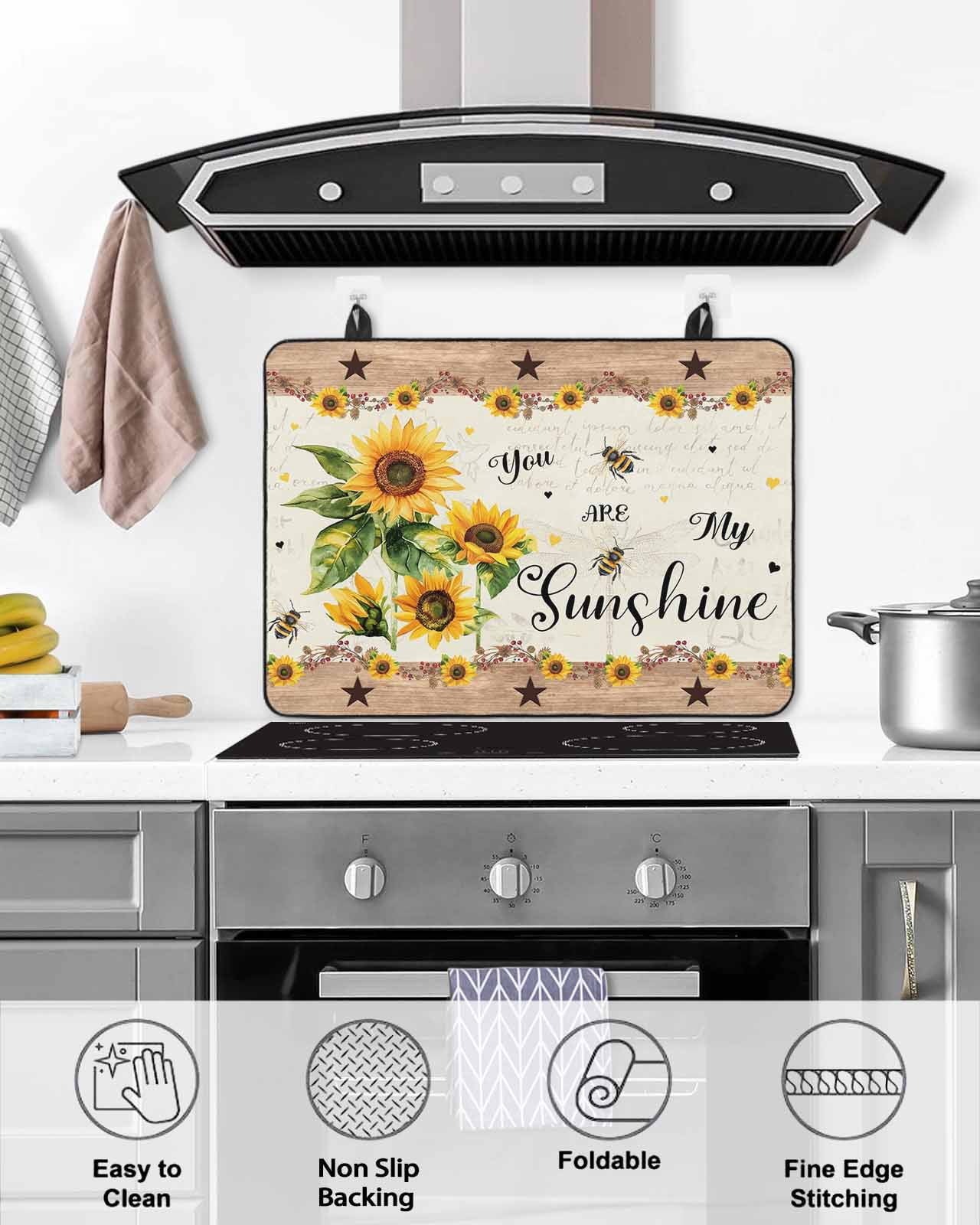 nqOlkjepod Large Induction Cooktop Protector Mat 24"x21", Sunflower Stove Top Covers for Electric Stove, Vintage Summer Botanical Yellow Floral Pastoral Stove Burner Cover Mats Stove Cover