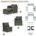 thumbnail image 5 of Cozyhom Gray Wicker Rattan Patio Sofa, 5 Seats Outdoor Furniture with 2 Ottomans and Dark Gray Cushions, 5 of 6