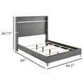 thumbnail image 4 of Jenny Queen Size Bed- Wingback Fluted Upholstered Headboard- Gray, 4 of 6