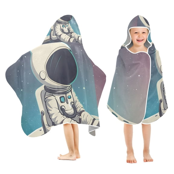 A Astronaut Sit on Universe Kids Hooded Beach Towel Baby Bath Poncho Towels with Hood Absorbent 50"x23.5" for Pool Swimming