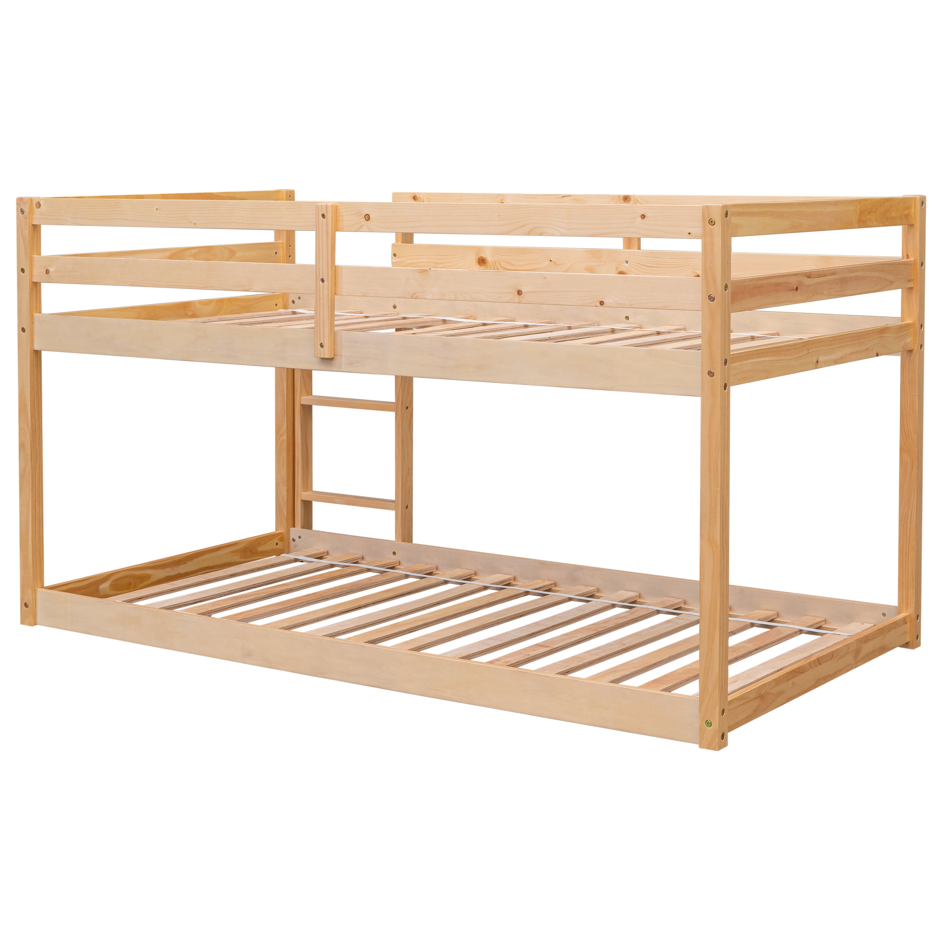 Miniyam Wood  Twin over Twin Low Bunk Bed for Kids, Natural