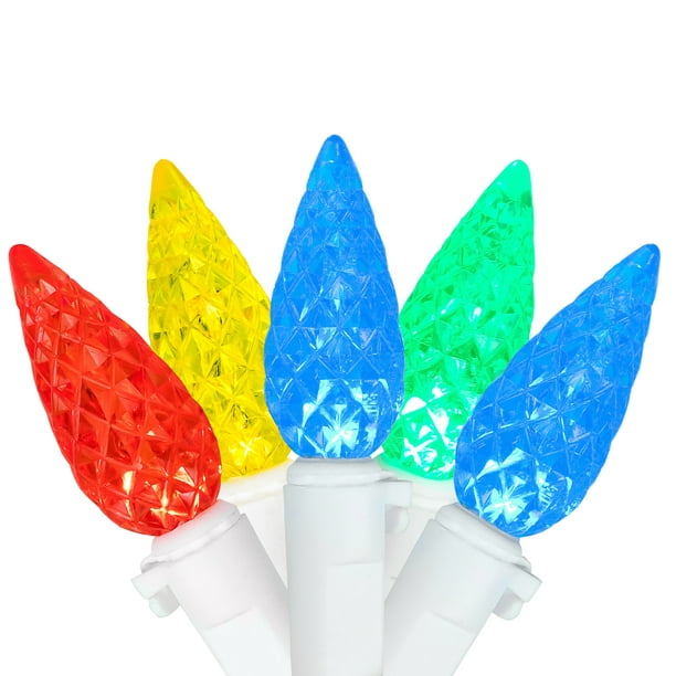 Northlight 70ct Multicolore Facetté LED C6 Ensemble de Lumière de Noël - Fil Blanc de 24,25 Pieds