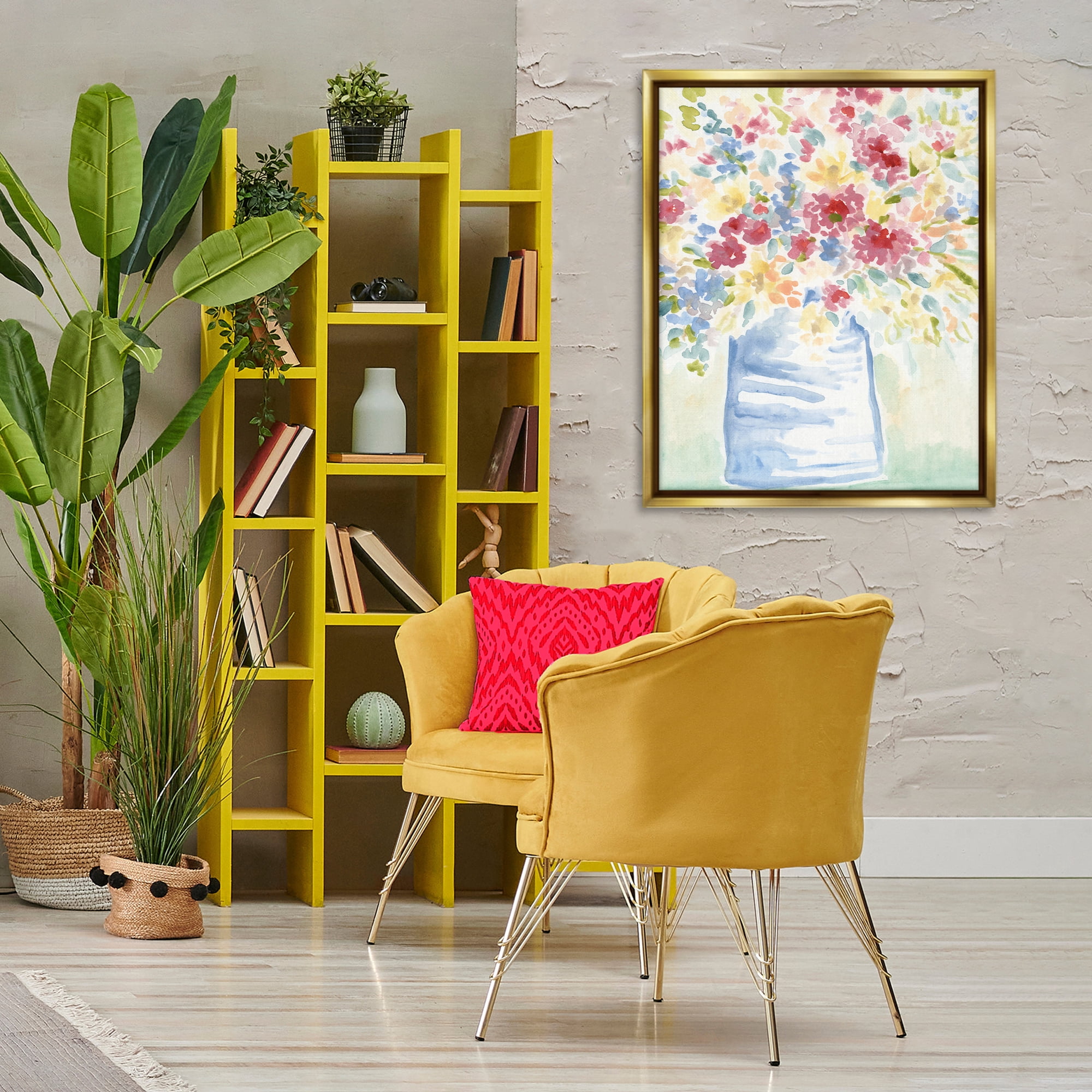 Stupell Industries Soft Country Blossoms Plants & Flowers Painting Gold Floater Framed Canvas Art Print Wall Art, 25 x 31