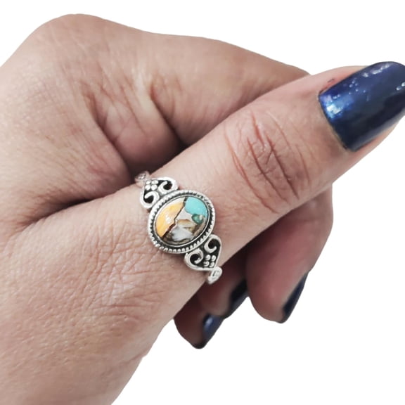 Natural Oyster Copper Turquoise Ring, Copper Turquoise Gemstone Ring, December Birthstone, Tiny Bohemian Ring, 925 Sterling Silver, Womens Ring, Christmas Thanksgiving, Handmade Statement Jewelry