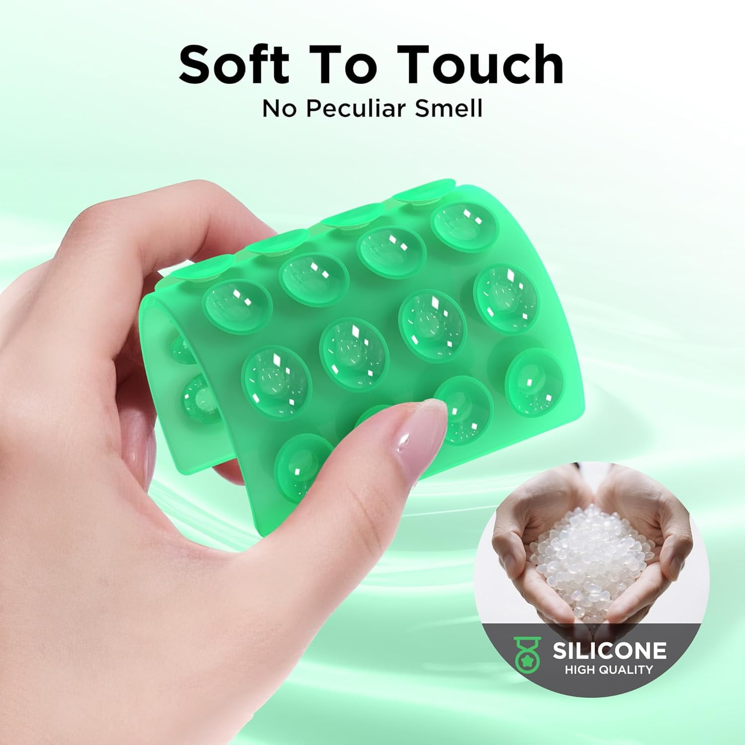 MKEUDQ-2 Pack Silicone Suction Cup Phone Case Mount Double-Sided, Hands-Free Strong Grip Holder for iPhone and Android, Sticky Phone Stand for Selfies and Videos, Emerald Green+Transparent