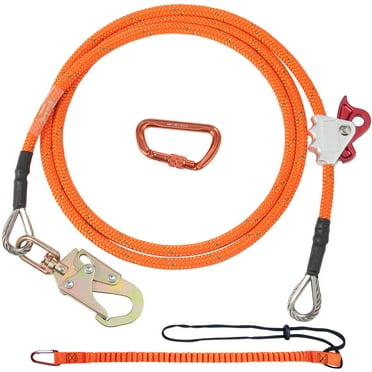 KFFKFF 12.7mm Steel-Core Climbing Lanyard, 10ft Length with Alloy Snap Hook & Aluminum Carabiner, 30KN Tension for Arborists, Fall Safety Gear