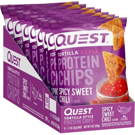 QUEST TORTILLA STYLE PROTEIN CHIPS – SPICY SWEET CHILI – 8CT × 1.1OZ BAGS MULTIPACK